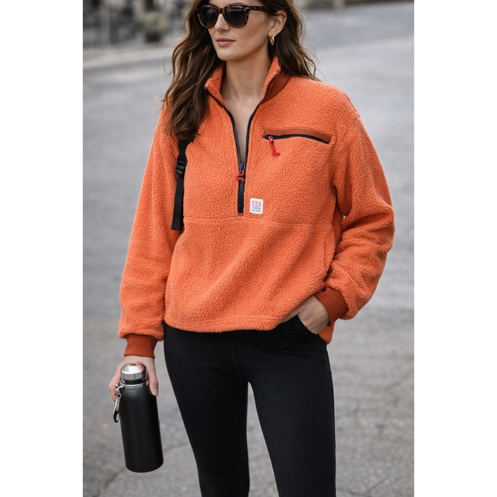 Topo Designs Subalpine Fleece Pullover Burnt Orange Half Zip Women's XL